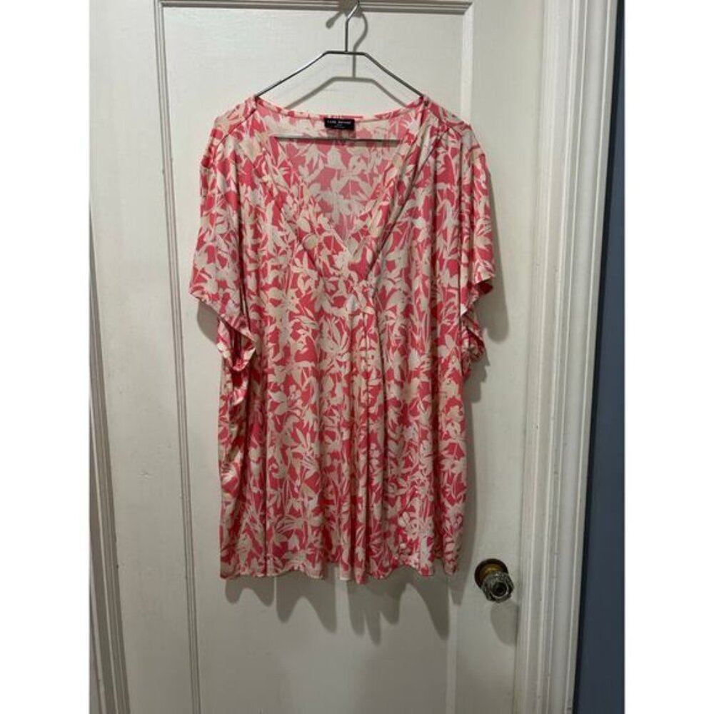 Lane Bryant 4X 30-32W pink tan ivory short sleeve blouse